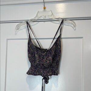 Anthropologie Black and purple Tie back Crop Camisole size large. NWT!